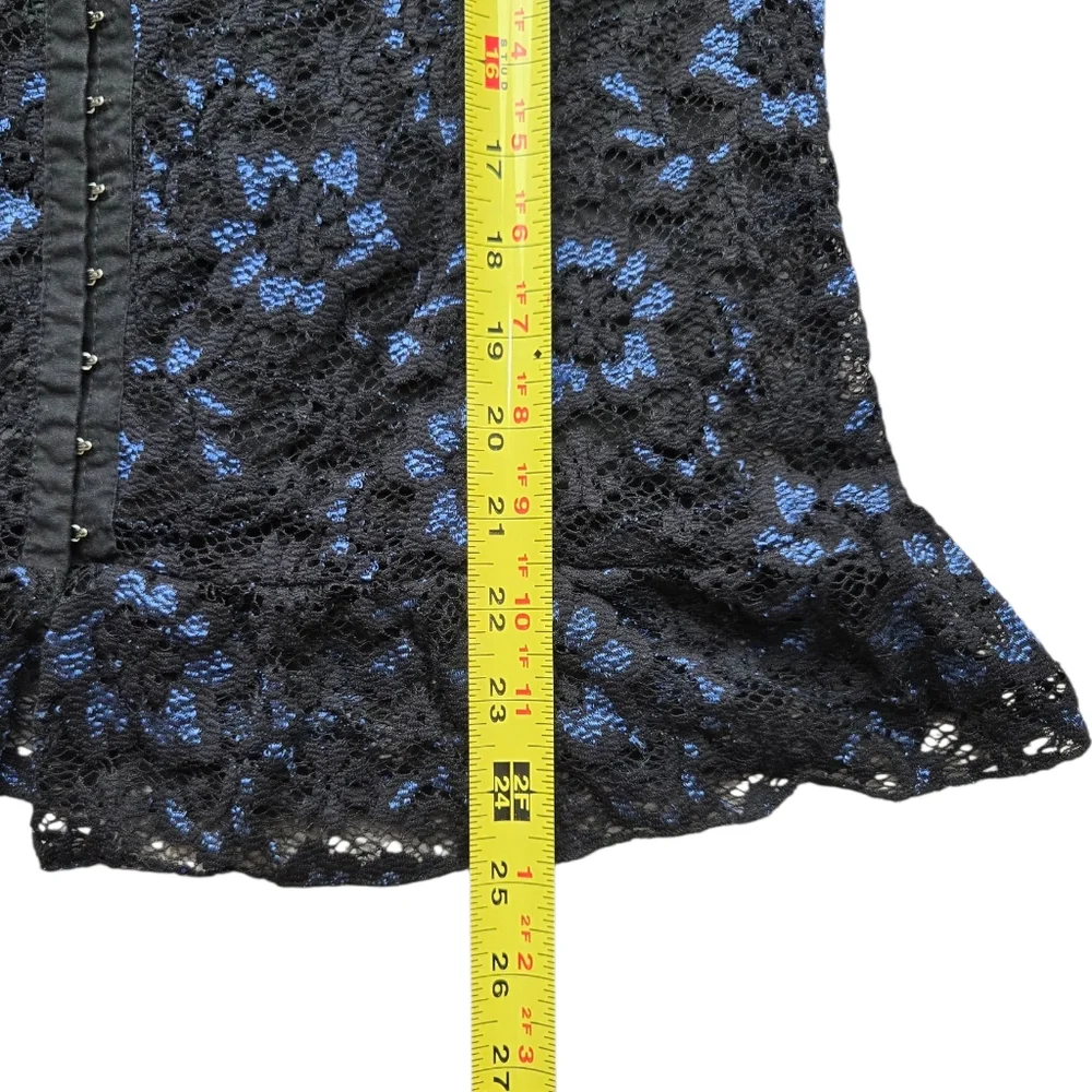 Vintage Y2K Lace Floral Whimsigoth Black Blue Studio 1940 Hook Eye Tank Top L - Picture 7 of 7